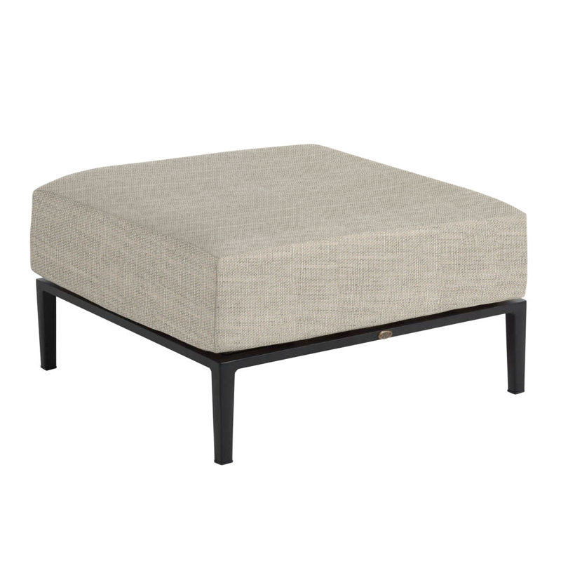 Havana Outdoor Ottoman with Cushion, Dove Sunbrella® Linen, No welt + Standard fill, Black/Natural Resin