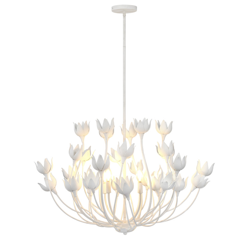 Dogwood 6-Light Chandelier, Antique Brass, White