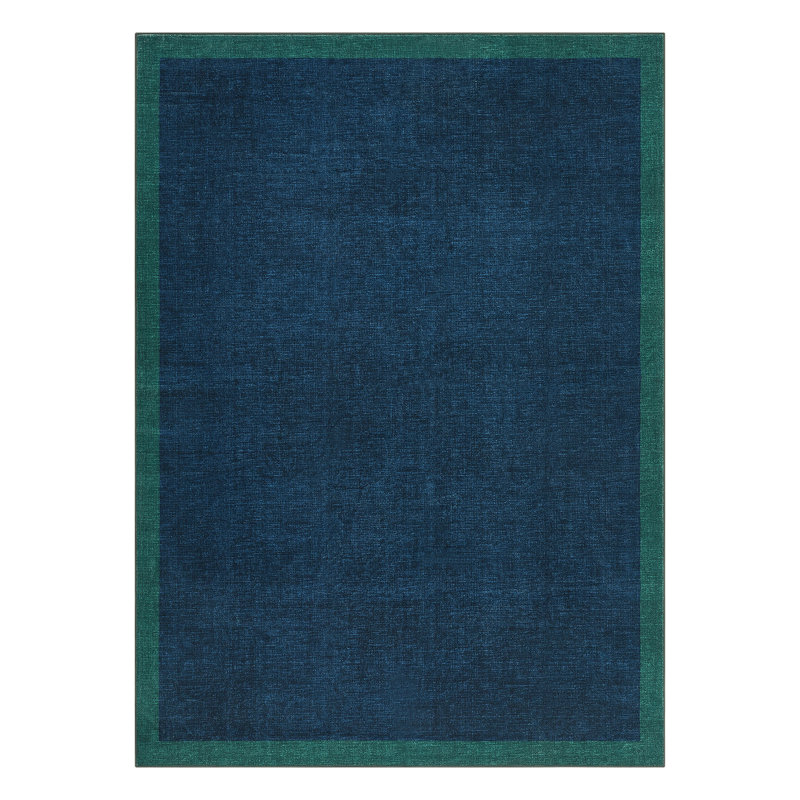 Tapis à bordure géométrique moderne lavable à la machine, 9 x 12 pi (bleu-vert)