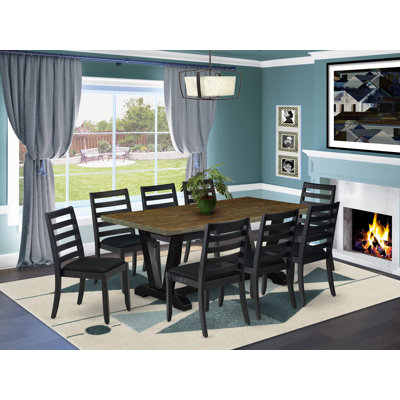 9-pc modern set - a table & 8 stackable kitchen chairs with Black Linen Fabric -  Red Barrel StudioÂ®, CF6603C04690480494A321F80063E75D