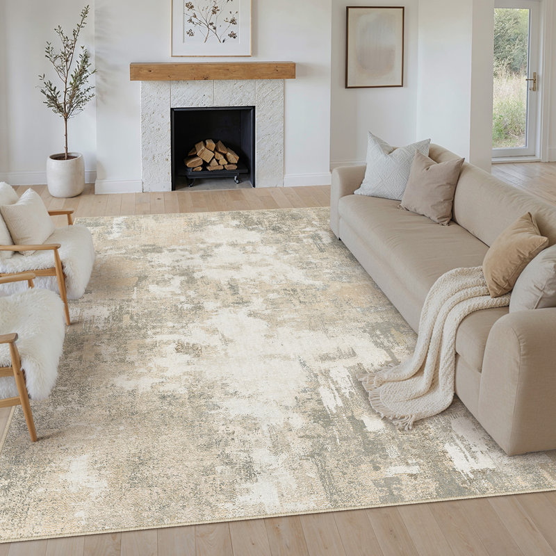 Modern Abstract Machine Washable Roll-Packaged Area Rug With Non-Slip Rubber Backing, Rectangle 9' x 12'