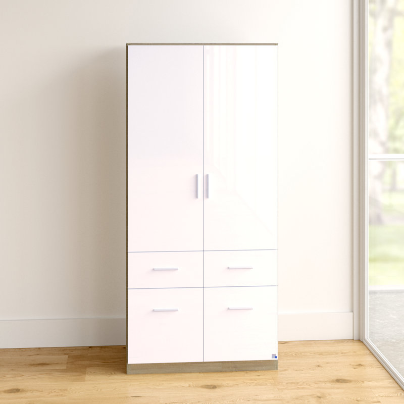 Celle 2 Door Wardrobe, Highgloss white and Sonoma oak