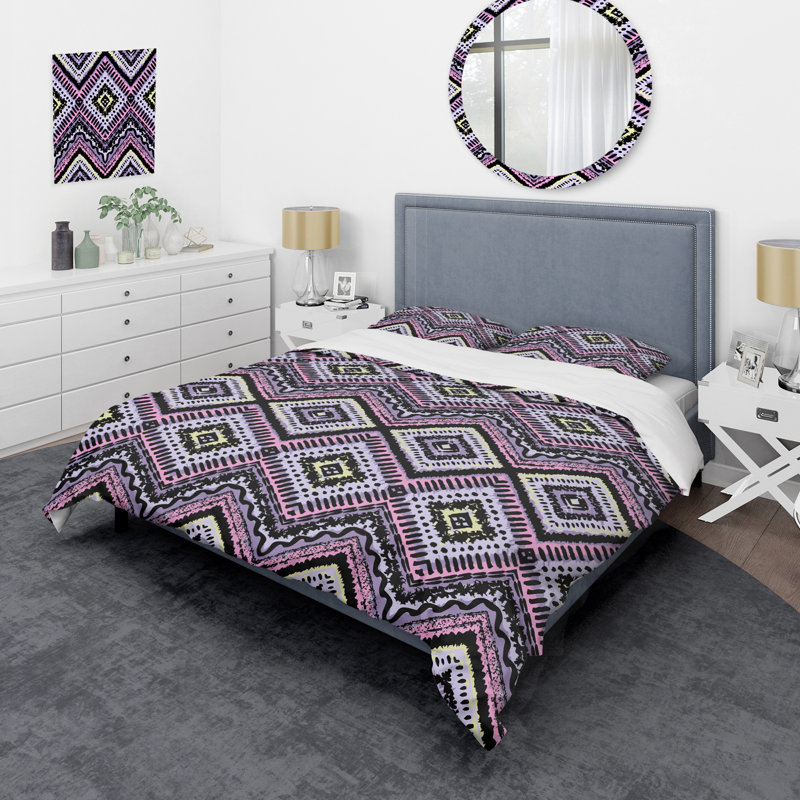 Ensemble de housse de couette en microfibre mauve / blanc 3 pièces