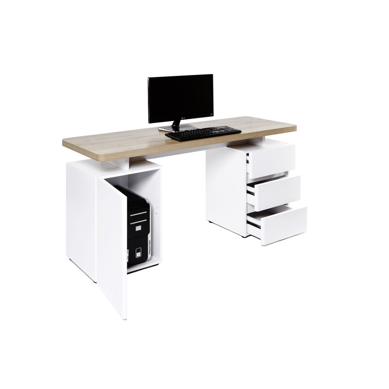 Bureau réversible Cuuba, Blanc / chêne Riviera