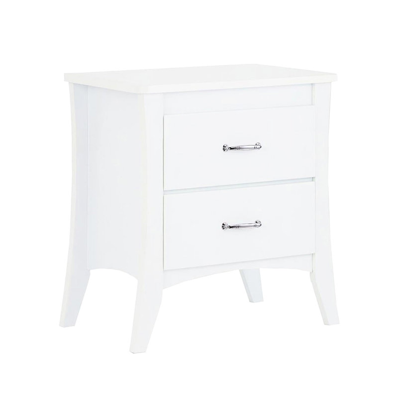 Contemporary White Night Table With Two Drawers And Manual Close Feature White Nightstand 2 Space Optimization