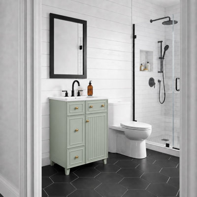 Meuble-lavabo compact autoportant avec lavabo en céramique et 2 tiroirs