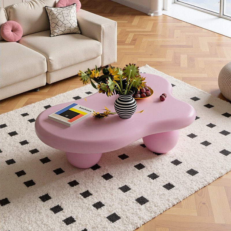 Elegant Cloud-Shaped Coffee Table with Ball Legs for Modern Living Spaces, 47, Pink