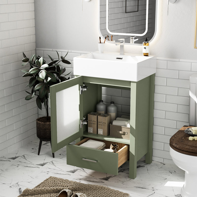 Meuble de salle de bain de 50 cm avec lavabo en céramique et nombreux petits espaces de rangement intérieurs - Meuble-lavabo moderne pour salle de bain, grand espace de rangement, design contemporain