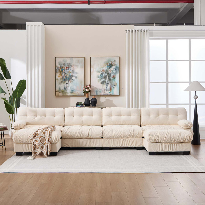 Canapé modulaire en U avec assise profonde et confort, Tissu - Beige