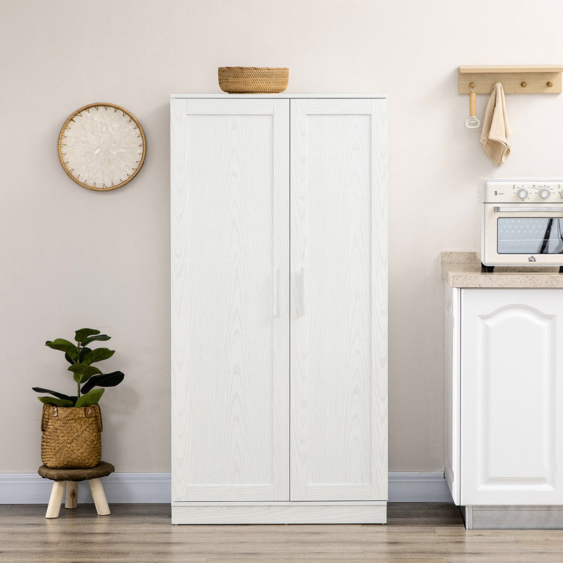 Armoire de rangement pour garde-manger de cuisine, 14, 2 portes, tablettes réglables, blanc, qui convient au salon et à la salle à manger