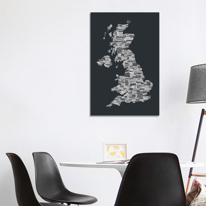 Great Britain UK City Text Map (Gray) by Michael Tompsett - Wrapped Canvas Print, 101.6 cm H x 66.04 cm W x 1.91 cm D