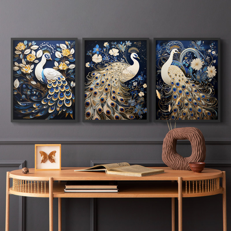 Ensemble de 3 estampes giclées encadrées - Prêt à accrocher, H 10 po x l 8 po, Noir, noir, noir, noir