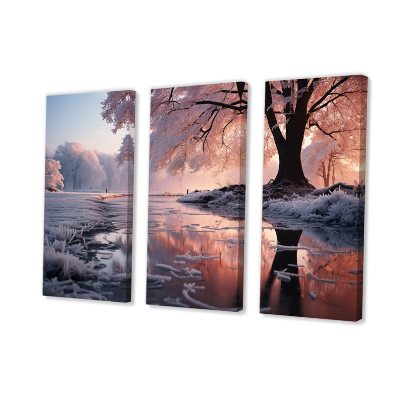 «Winter Landscape Frosty Morning I», 3 pièces sur toile tendue, H 28 po x l 36 po x P 1 po