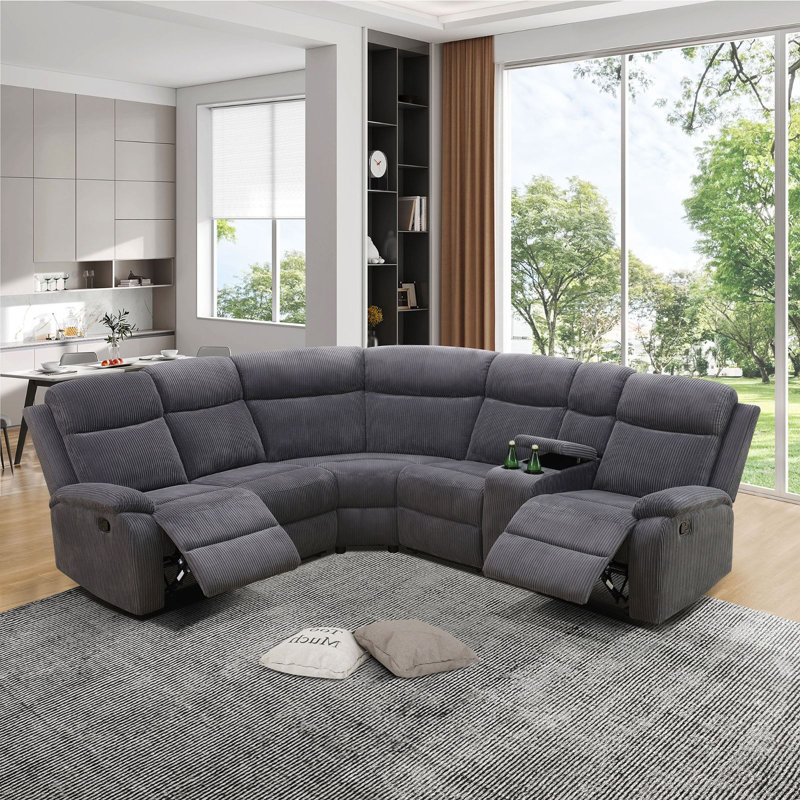 Ensemble de canapé inclinable 3 pièces Stripe, Tissu gris