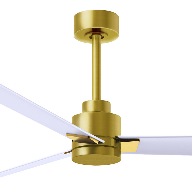 Alessandra Outdoor Downrod Ceiling Fan, Matte White, Brushed Brass