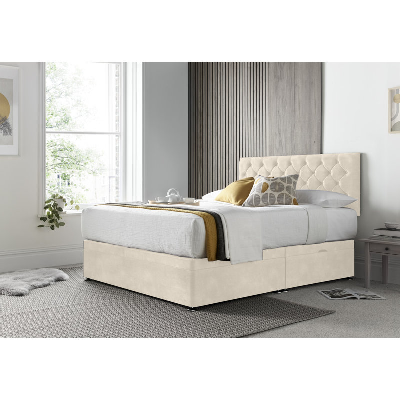 Florida Naple Divan Ottoman with Headboard on Struts, Small Double (4'), Cream