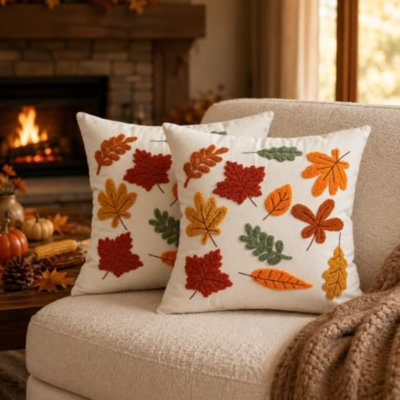 Fall Outdoor Throw Pillow Covers 16x16 2pcs,Thanksgiving Autumn Décor