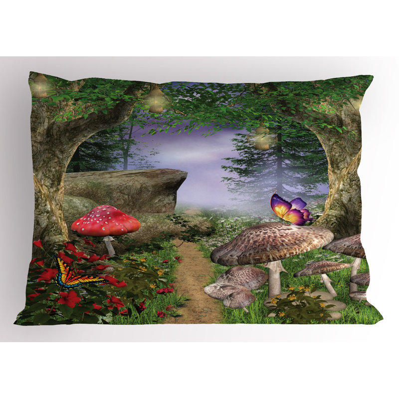 Pillowcase, Butterflies, Tan Green Red