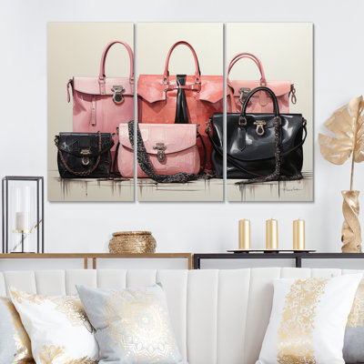 Pink Designer Bags Glamour IV Fashion Wall Decor on Metal