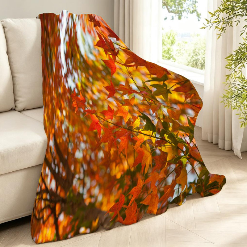Jeté en flanelle dorée ultra douce, imprimé d'un côté d'automne, Jeté 40 po x 50 po