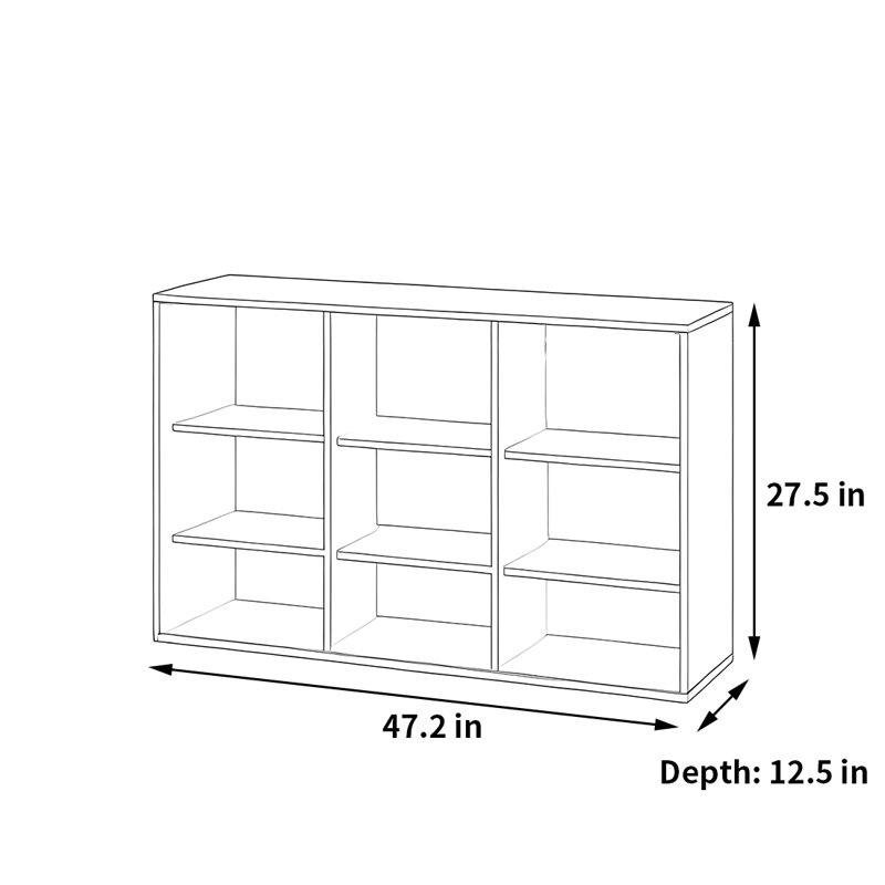 Bibliothèque tendance de style classique, (3 tablettes) H 27,5 po x l 47,2 po x P 12,5 po, Brun