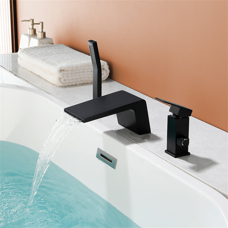 1 Handle Deck Waterfall Faucet with Diverter, Matte Black