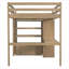 Lit mezzanine en bois avec garde-robe intégré, bureau, tablettes de rangement et tiroirs-263660458