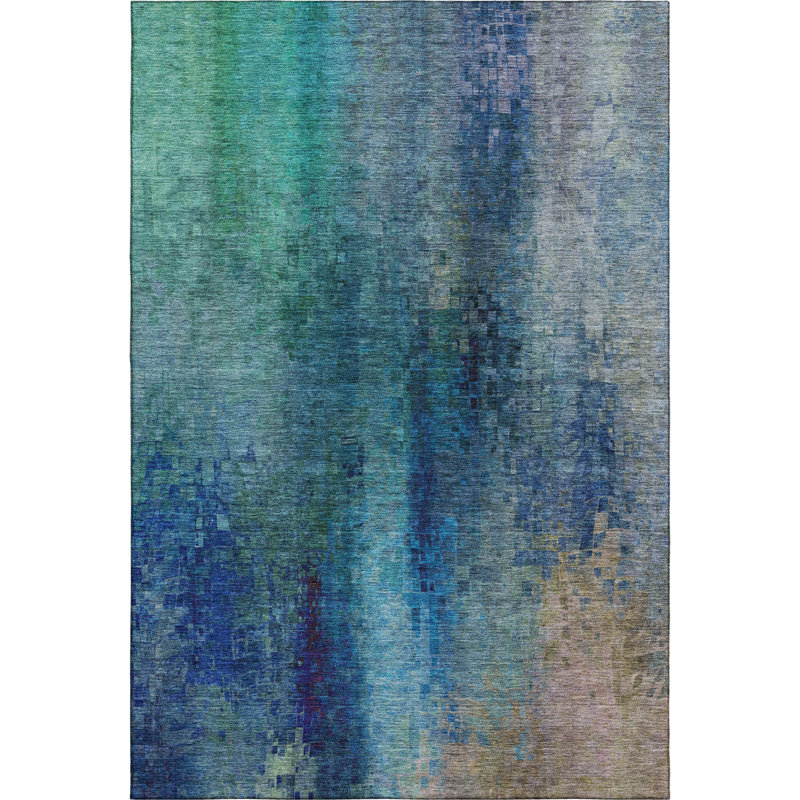 Premium Machine Washable Mayfield AMF2241 Abstract Rug, Blue, 5' x 7'6"