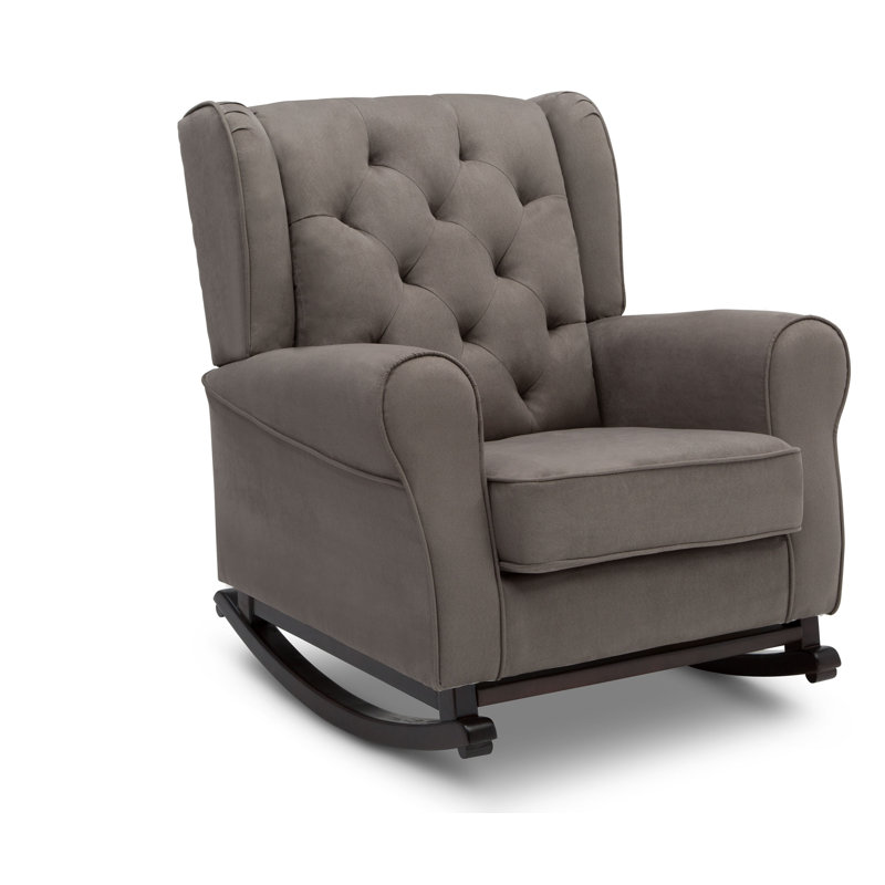 Graphite Microfiber Upholstered Nursery Rocking Chair with Wood Rocker Feet
