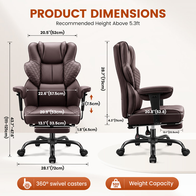  Ergonomic Luxury Office Chair With Footrest, Coffee