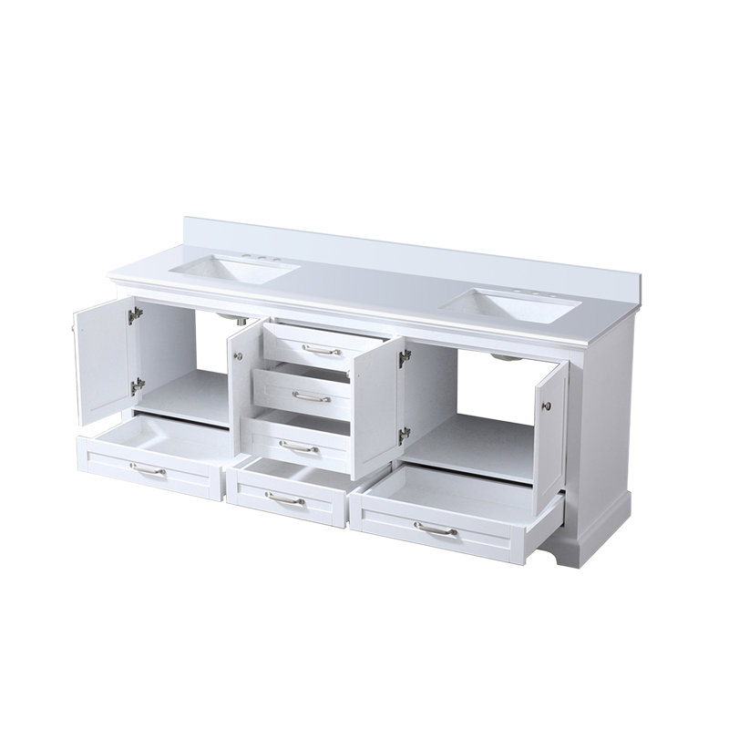 Double Bath Vanity with White Quartz Top, White