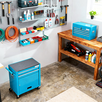 2-Piece Detachable Tool Cabinet 3 Drawers 5 Tray Drawers Large Cabinet Lockable Top Box Steel Construction​​