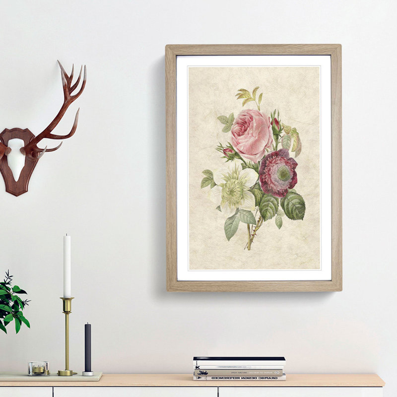 Pink Anemone Rose by Pierre-Joseph Redoute - Picture Frame Painting Print, 65cm H x 48cm W x 2cm D, Oak Framed