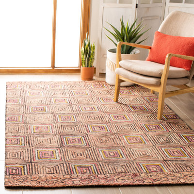 Deyoung Geometric Handmade Tufted Wool Pink Area Rug