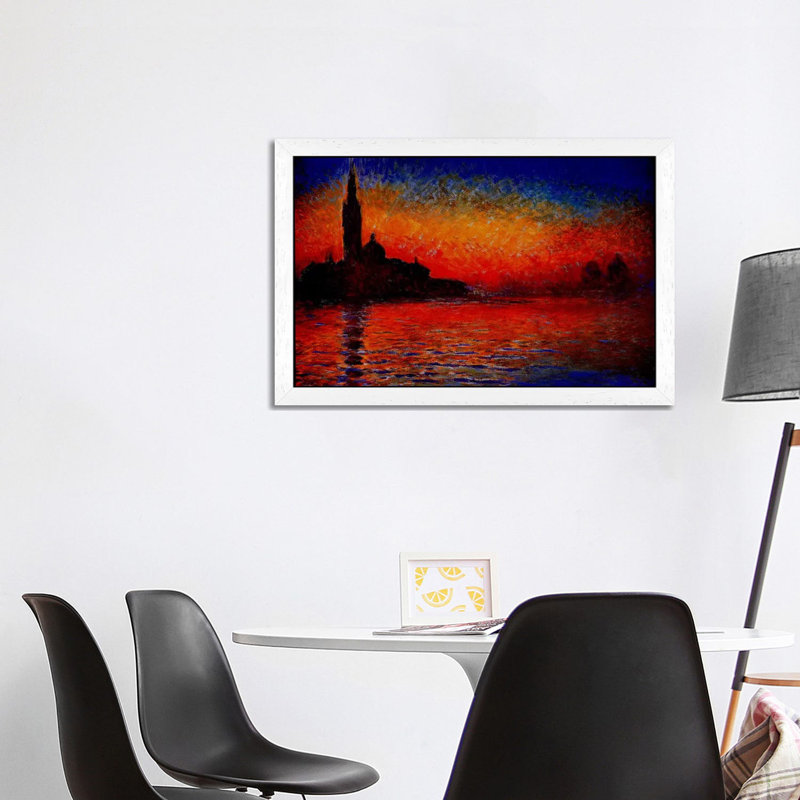 Sunset In Venice by Claude Monet - Floater Frame Painting on Canvas, White, 30.48 cm H x 91.44 cm W