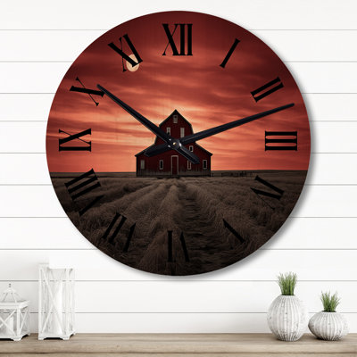 Barn Scenery At Dusk III - Farmhouse Oversized Wood Wall Clock