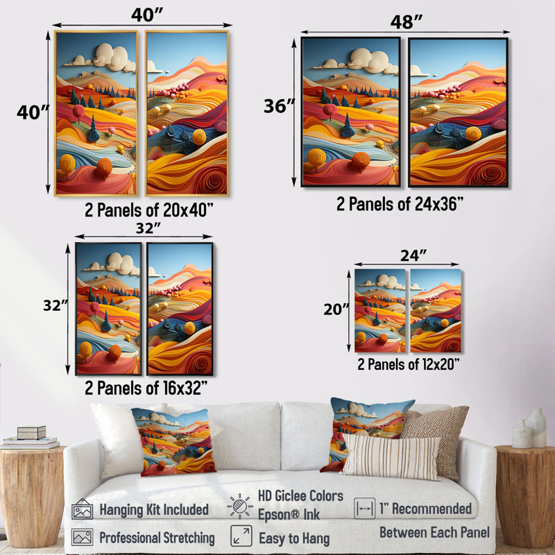 «Whimsical Fields of Color Landscape - Black Country», art mural, H 36 po x l 48 po, Reproduction encadrée sans passe-partout