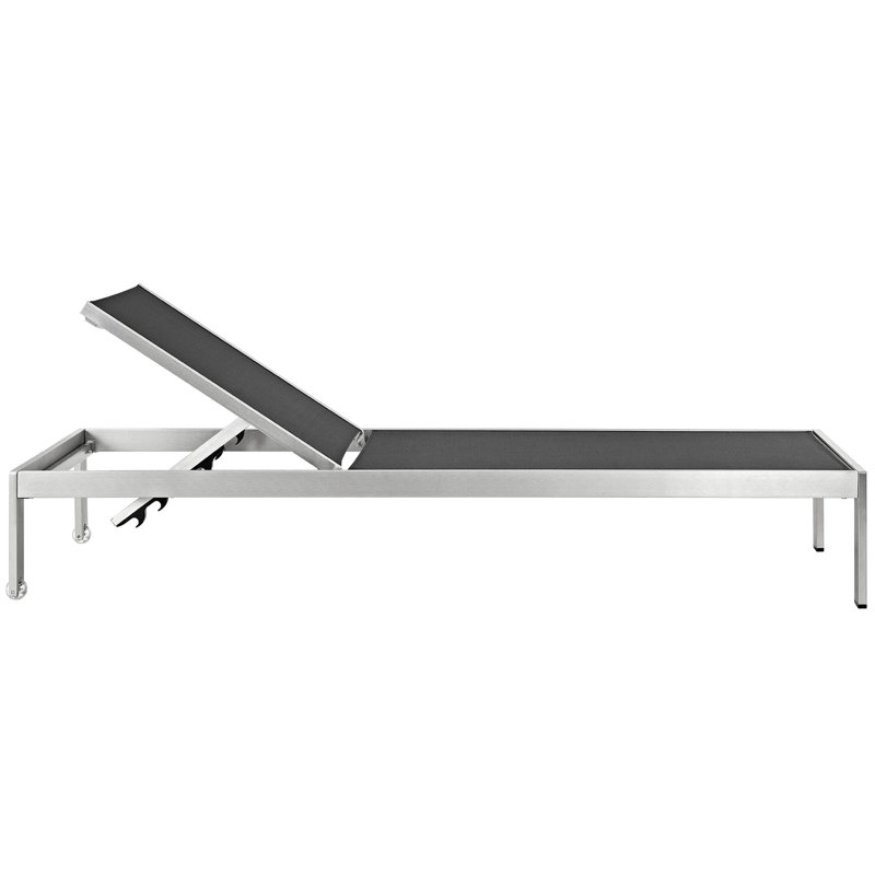 Silver Black Aluminum Outdoor Chaise Lounger with Mesh