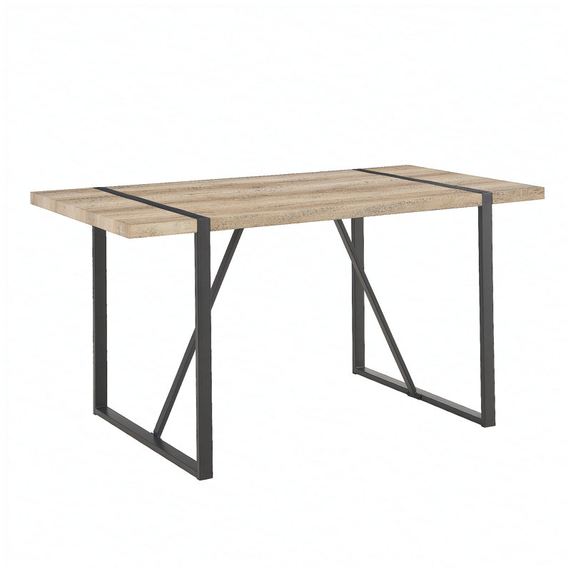 55" Dining Table modern rustic Industrial Rectangular MDF Wood Colour For 4-6 Person, With 1.5" Thick Engineered Wood Tabletop and Black Metal Legs, For writing DeskKitchen terrace Dining Living Room