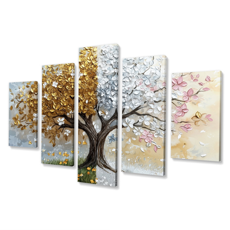 Arbre vert et jaune avec quatre saisons - ensemble d'art mural arbre de vie