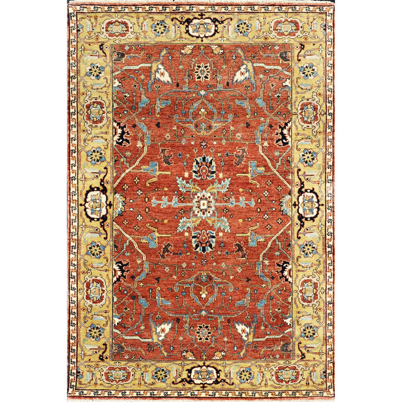 Hand Knotted Wool Oriental Area Rug, Rectangle 4' x 6'
