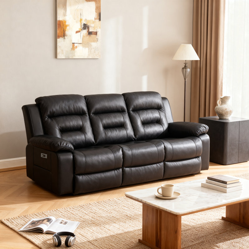 Canapé inclinable électrique en similicuir de 81 po avec ports USB-C Kimblyn, Noir