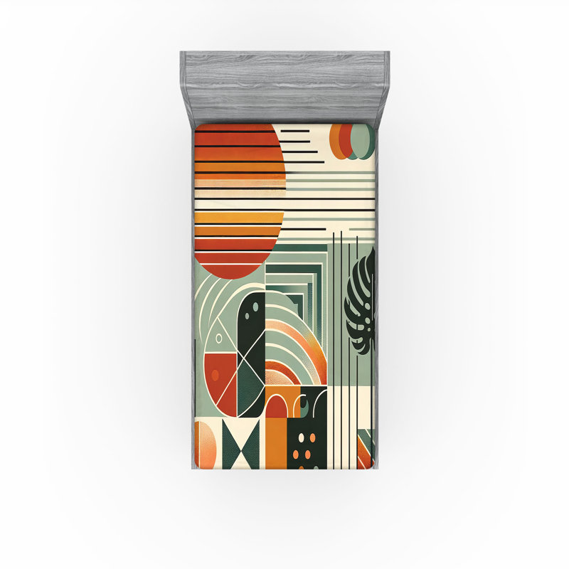 Drap-housse Ambesonne Monstera_ Abstrait Boho Mid-Century_ Vert cannelle sauge pâle, Très grand californien