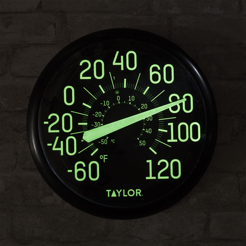 Taylor Glow in the Dark Wall Indoor Thermometer, 13.25 inch, Black