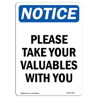 Panneau «Take Your Valuables»