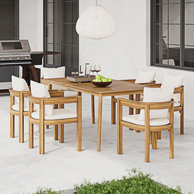 Outdoor Patio 7PCS Dining Set (6PCS Wood Dining Chair And 1PC Wood Dining Table)