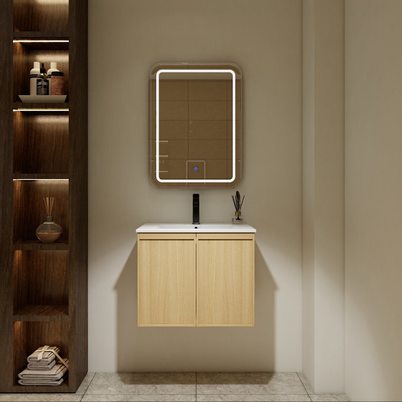 Meuble-lavabo flottant 24 po avec lavabo, armoire en chêne clair et portes à fermeture en douceur 24 po, 24"