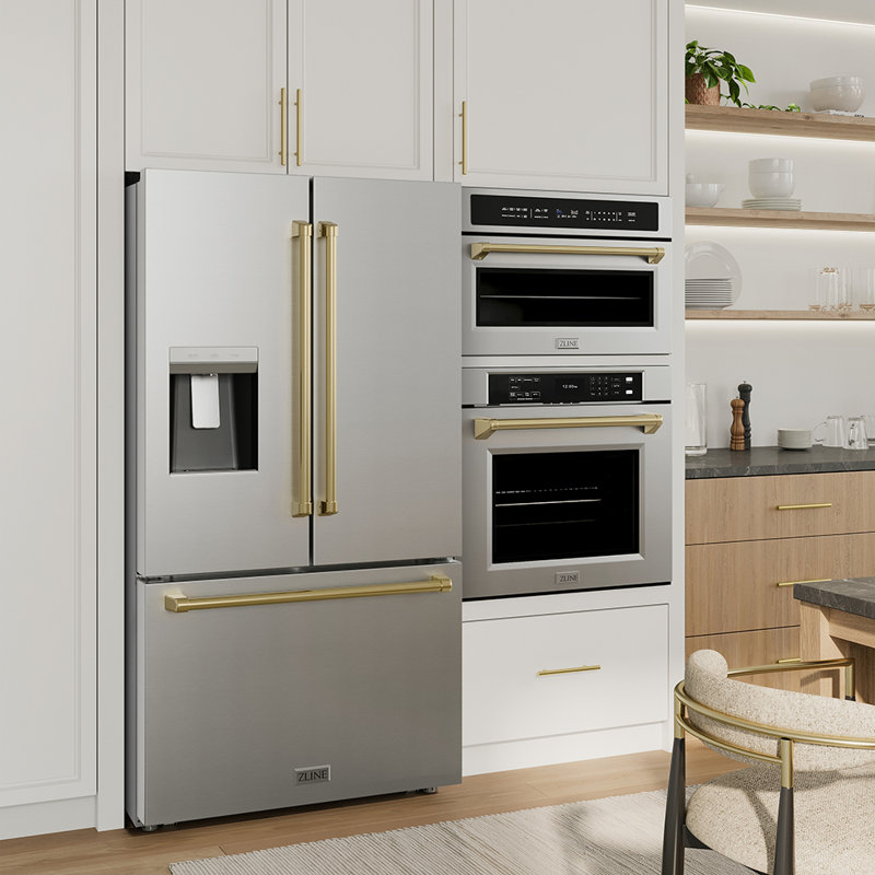 Zline 36 In. 28.9 Cu. Ft. Standard-depth French Door External Water Dispenser Refrigerator With Dual Ice Maker In Fingerprint Resistant Stainless Steel