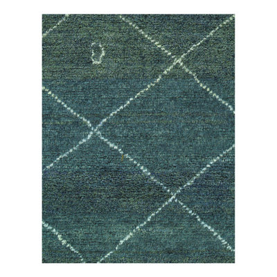 Tapis bleu sarcelle / vert en laine / coton à motif géométrique fait à la main 4 pi 8 po x 5 pi 11 po
