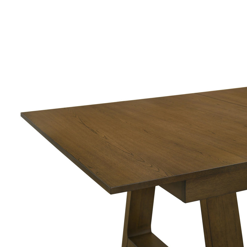 Table de salle à manger extensible Lyoi avec base en tréteaux, brun hickory, 71 à 87 pouces